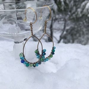 SALE! 3/$18 Blue and Green Czech Glass Dangles